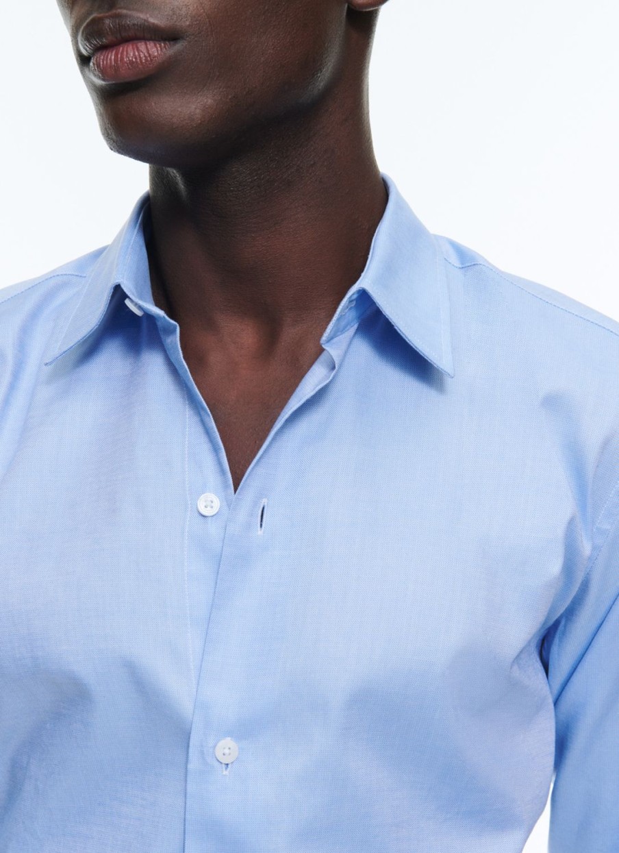 Shirts | De Fursac Sky Blue Micro Weaved Cotton Shirt Sky Blue - Micro Weaved