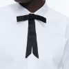 Others | De Fursac Silk Satin Long Bow Tie Black - Tone On Tone Tabby