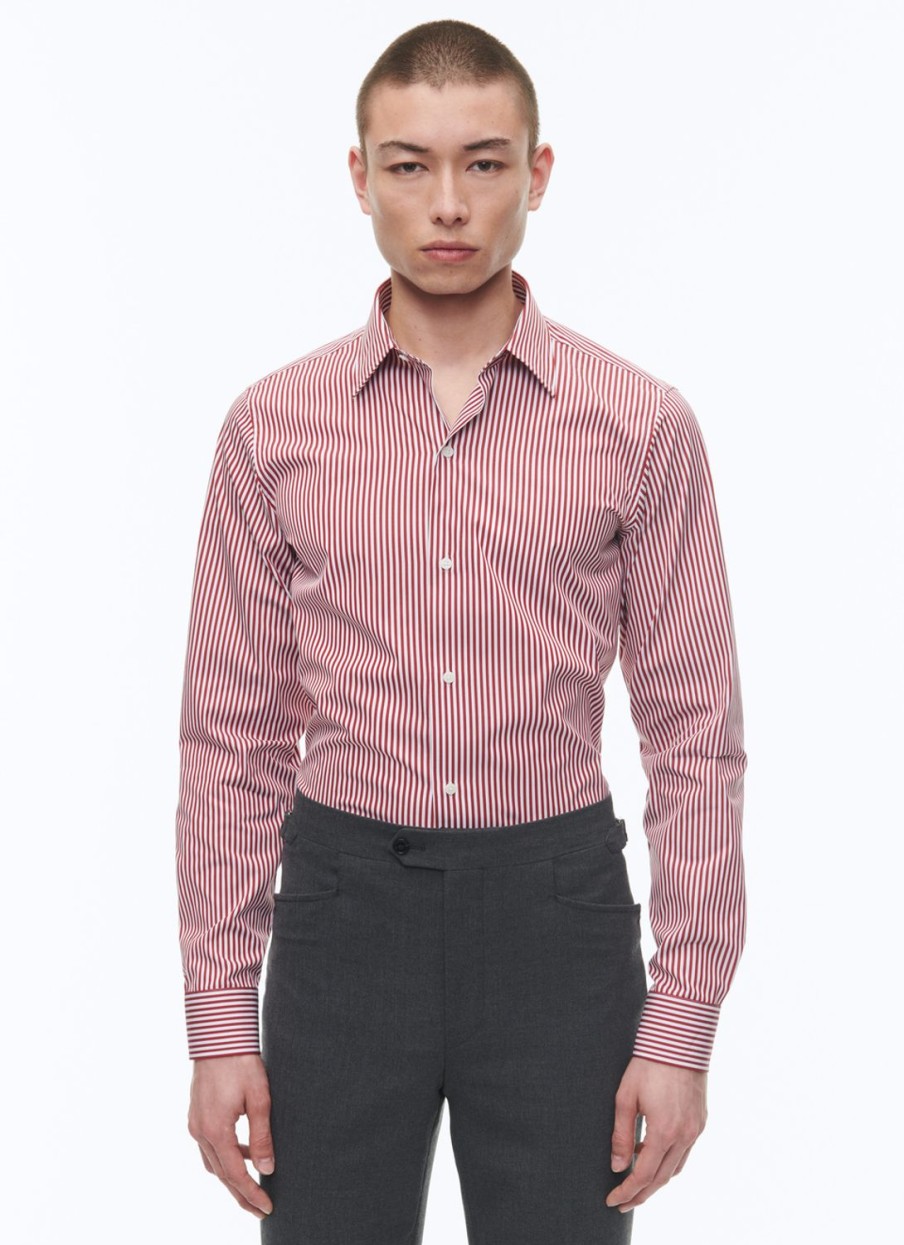 Shirts | De Fursac Cotton Shirt With Straight Collar White - Red Bengal Stripes