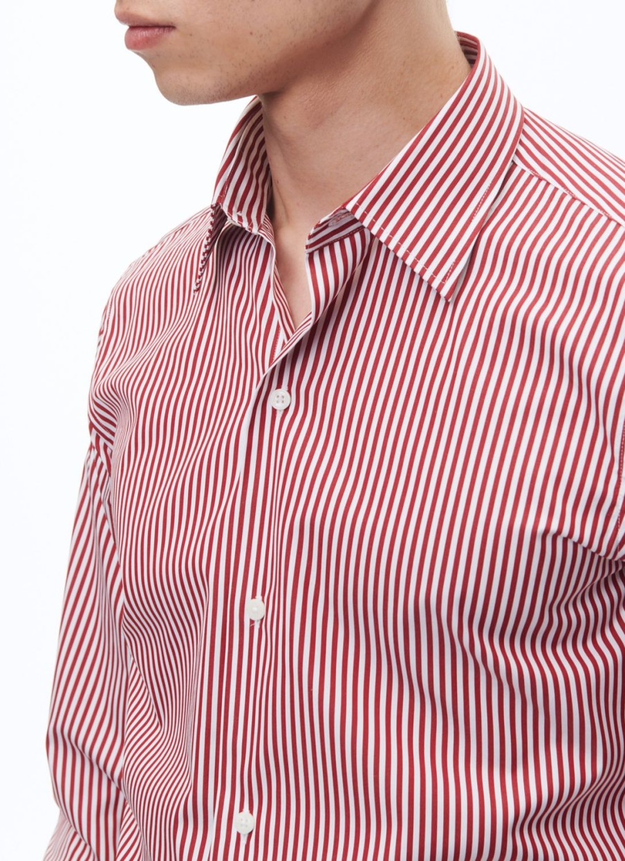 Shirts | De Fursac Cotton Shirt With Straight Collar White - Red Bengal Stripes